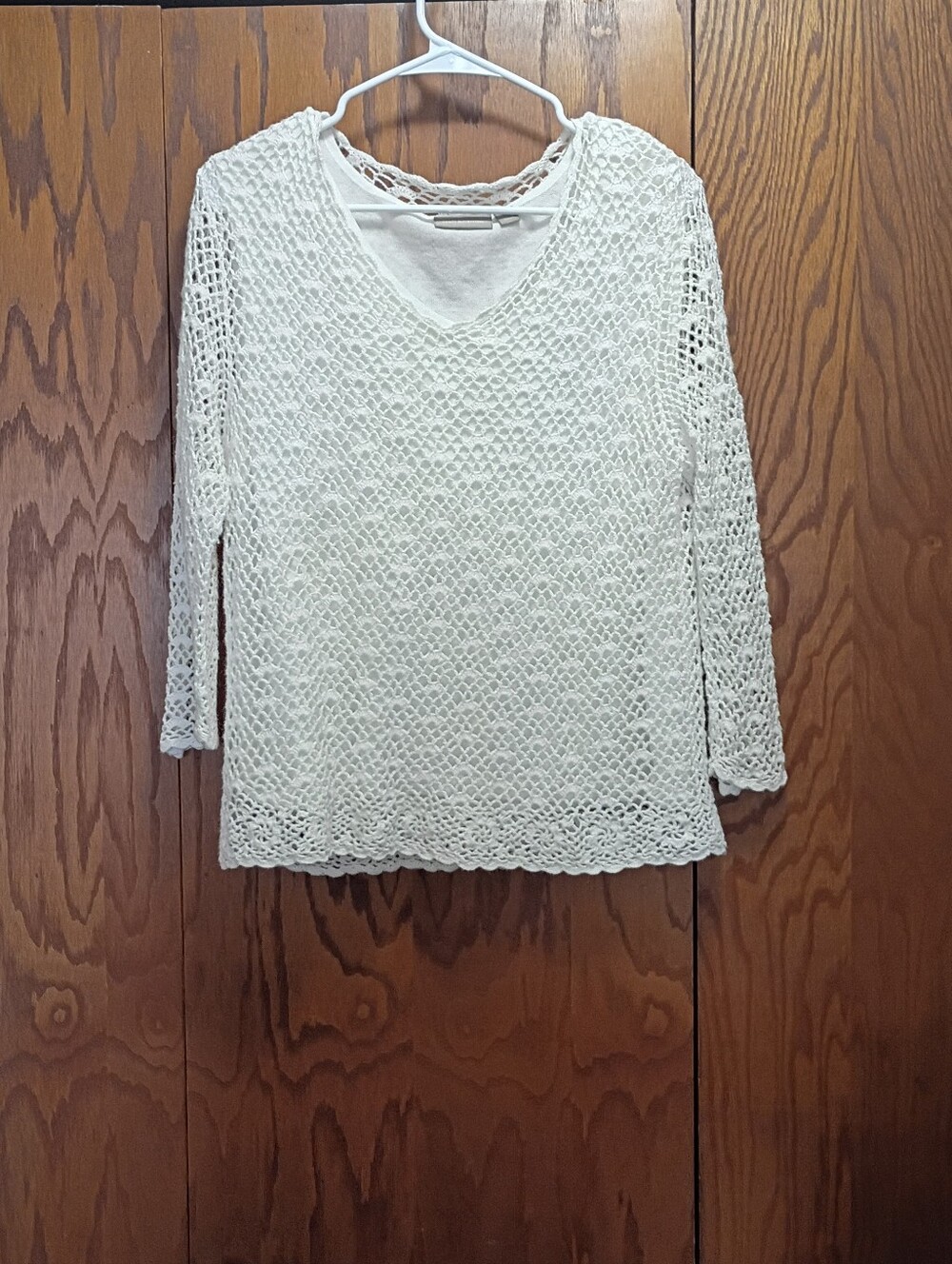 Croft & Barrow Women's Cream Crochet Knit Overlay Top